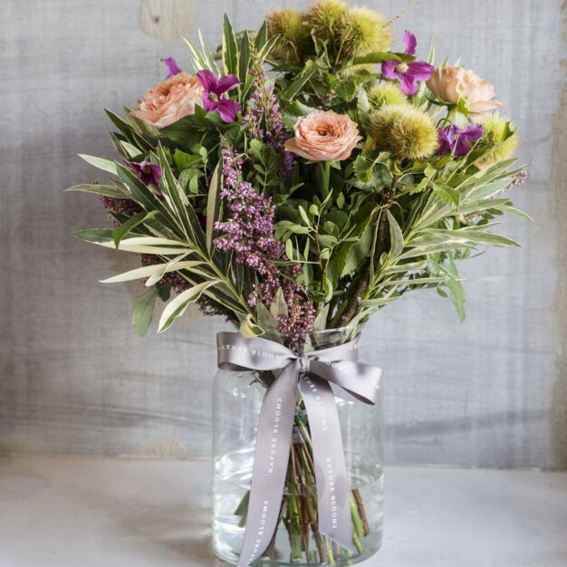 Bouquet of Autumn Seasonal Flowers Medium In Our Signature Glass Vase