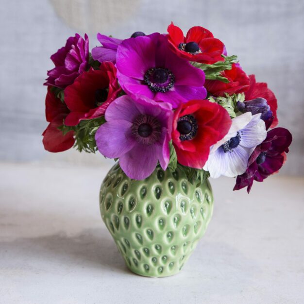 Strawberry Vase Green with Anemones