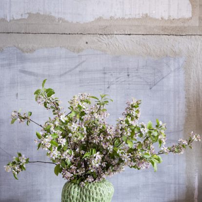 Strawberry Vase Green with Seasonal Flowers