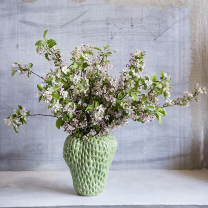 Strawberry Vase Green with Seasonal Flowers