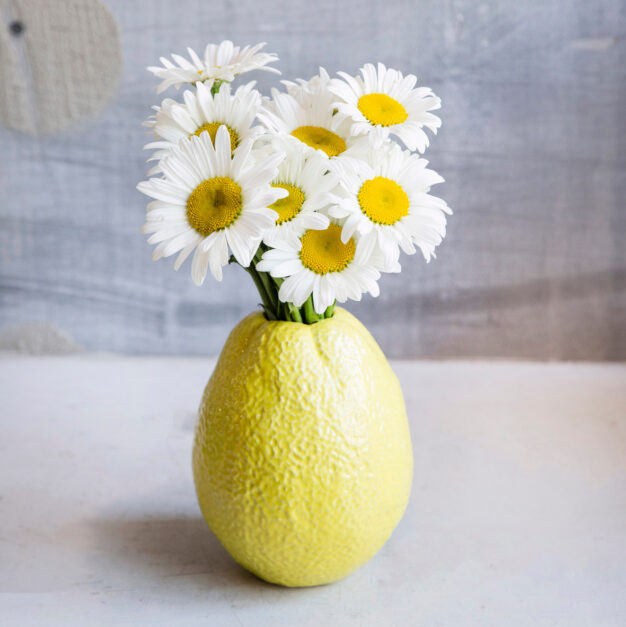 Fruit Vase Lemon Medium with Seasonal Flowers